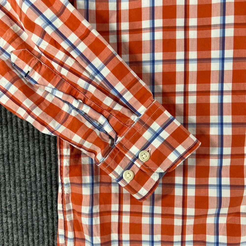 Banana Republic Shirt Mens Medium Orange Plaid Long Sleeve Button Down Casual